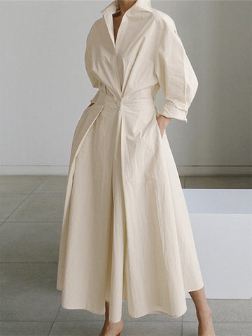 Abito Camicia Midi Elegante Stile Vintage per Donna