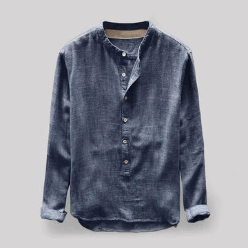 Camicia Casual a Maniche Lunghe con Colletto Coreano da Uomo