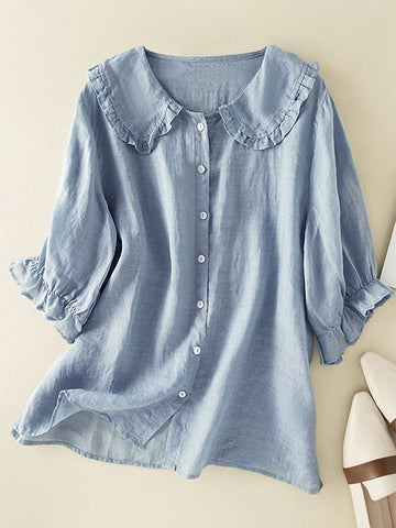 Blusa da Donna Ampia con Colletto Peter Pan e Volant
