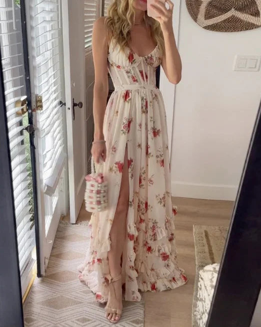 Abito Maxi Elegante da Donna con Motivo Floreale