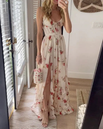 Abito Maxi Elegante da Donna con Motivo Floreale