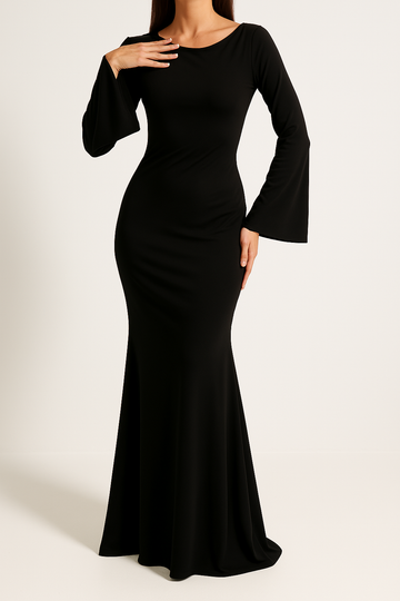 Abito Lungo Elegante da Sera con Maniche Lunghe per Donna