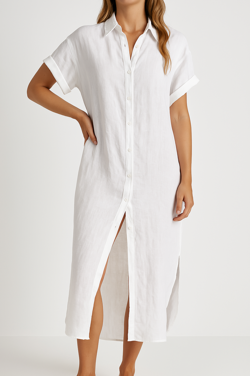 Camicia Lunga Leggera con Spacco Frontale per Donna