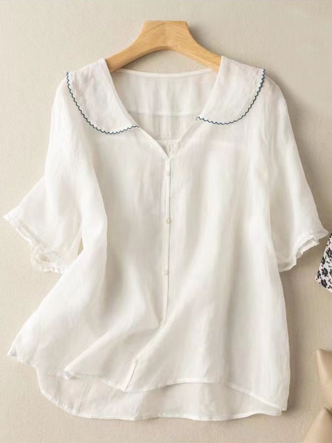 Camicia Retrò da Donna a Maniche Corte con Colletto a Bambola
