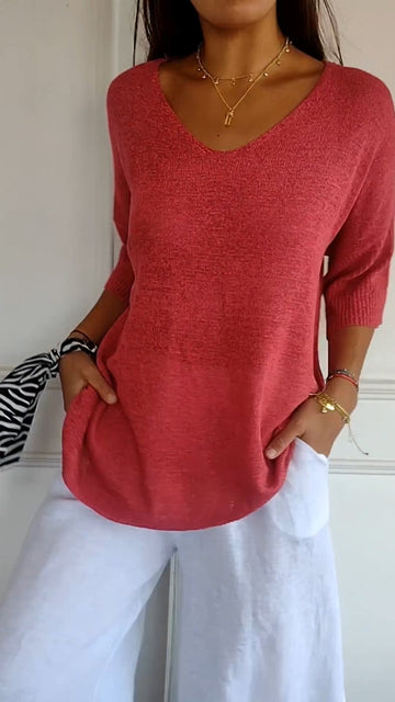 Maglia Casual a Maglia Larga con Scollo a V per Donna